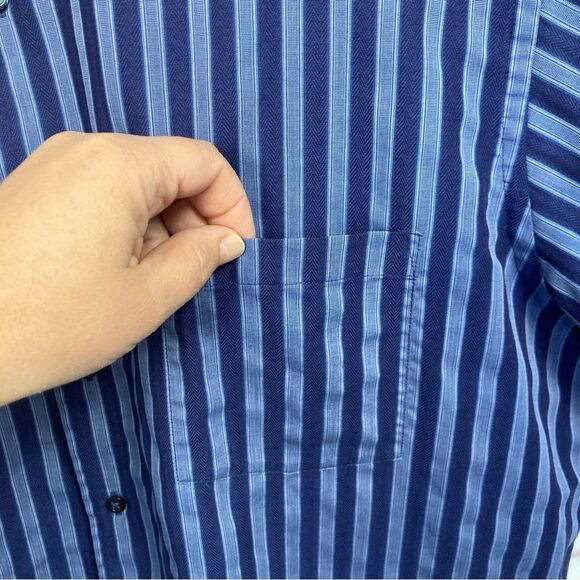 Van Heusen Mens Blue Striped Broadcloth Button Up Long Sleeve Shirt w/Pocket XL - Picture 7 of 10